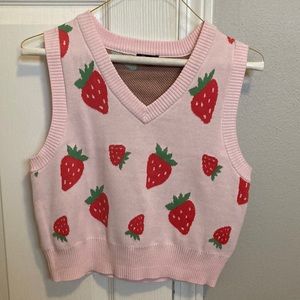 Strawberry Pink Cropped Sweater-vest.